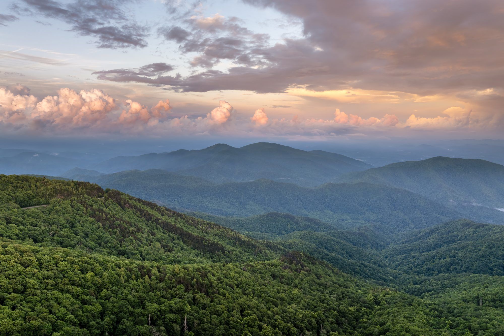 Blue Ridge Mountains at sunset near the Tri-Cities region