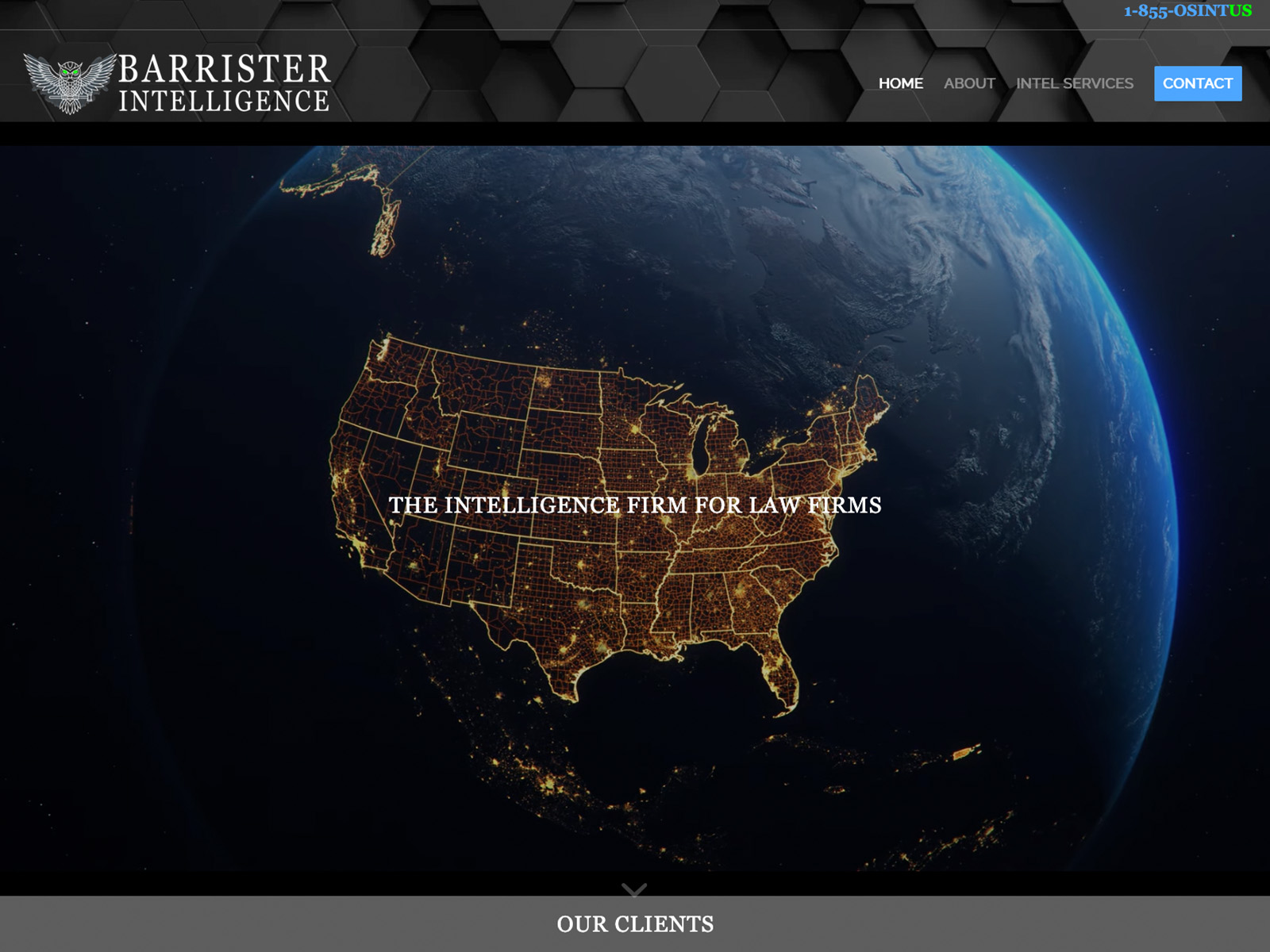 Screenshot of the Barrister Intelligence website homepage