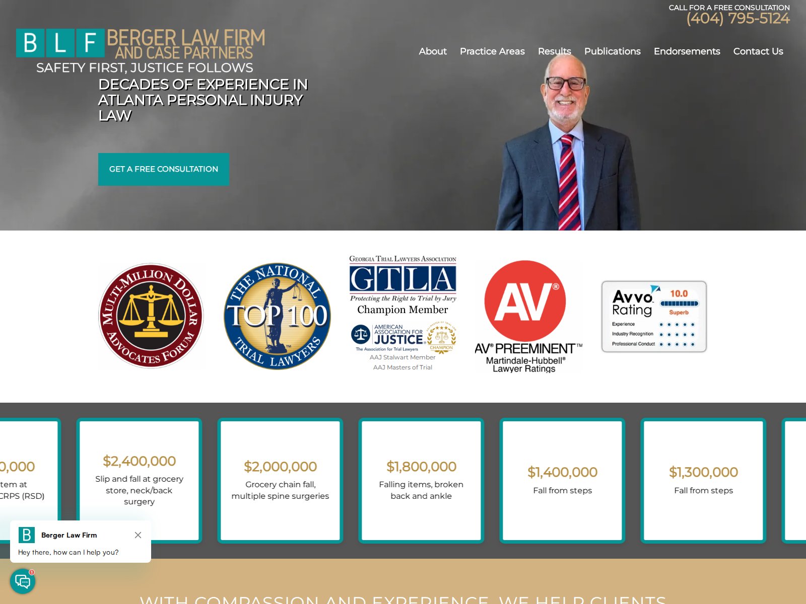 Screenshot of the Berger Law Firm website homepage