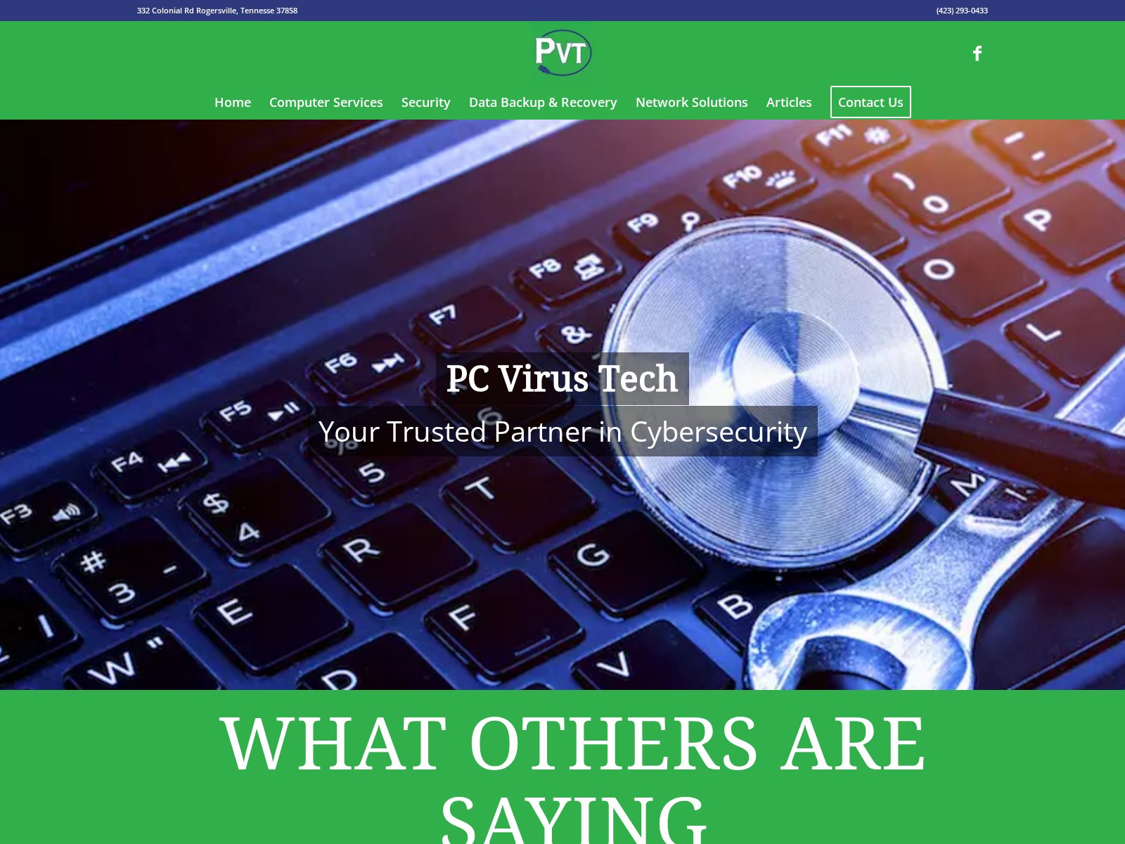 Screenshot of the PC Virus Tech website homepage
