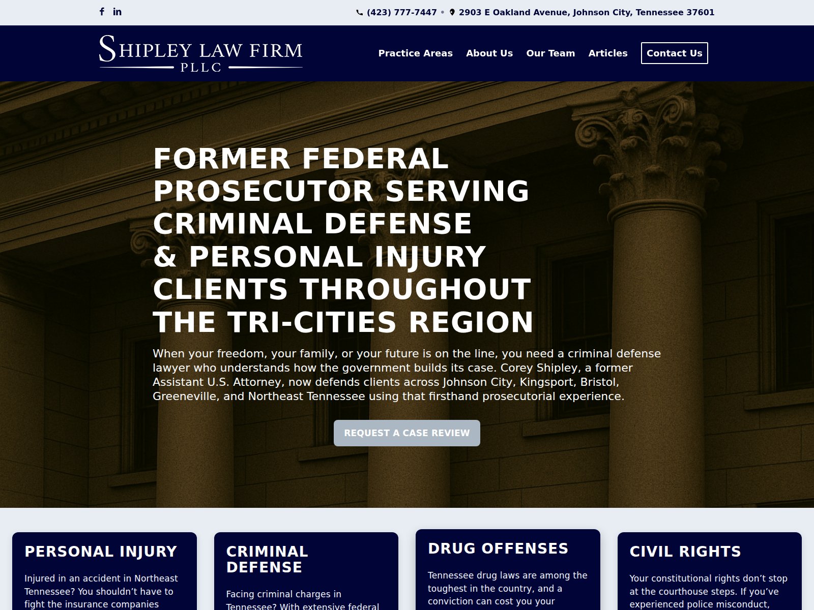 Screenshot of the Shipley Law Firm website homepage